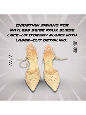 Christian Siriano For Payless Beige Faux Suede Lace-Up DOrsay Pumps W/ Laser-Cut